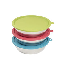 Charger l'image dans la galerie, Messy Mutts Ensemble de 3 bols avec couvercles, Vert, Bleu et rouge