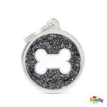 Charger l'image dans la galerie, Médaille collection SHINE, CIRCLE GLITTER NOIR OS BLANC, GRAND - Boutique Le Jardin Des Animaux -médailleBoutique Le Jardin Des AnimauxGL05BLACK