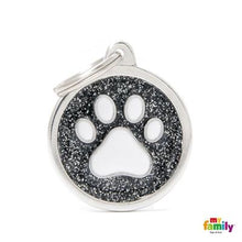 Charger l'image dans la galerie, Médaille collection SHINE, CIRCLE GLITTER NOIR PATTE BLANCHE, GRAND - Boutique Le Jardin Des Animaux -médailleBoutique Le Jardin Des AnimauxGL06BLACK