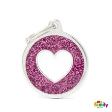 Charger l'image dans la galerie, Médaille collection SHINE, CIRCLE GLITTER ROSE COEUR BLANC, GRAND - Boutique Le Jardin Des Animaux -médailleBoutique Le Jardin Des AnimauxGL07PINK