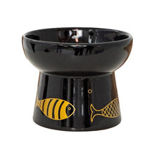 Charger l'image dans la galerie, Dexypaws Bol surélevé en céramique pour chat 7 oz, Noir avec imprimé de poissons dorés
