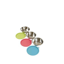 Charger l'image dans la galerie, Messy Mutts Ensemble de 3 bols avec couvercles, Vert, Bleu et rouge
